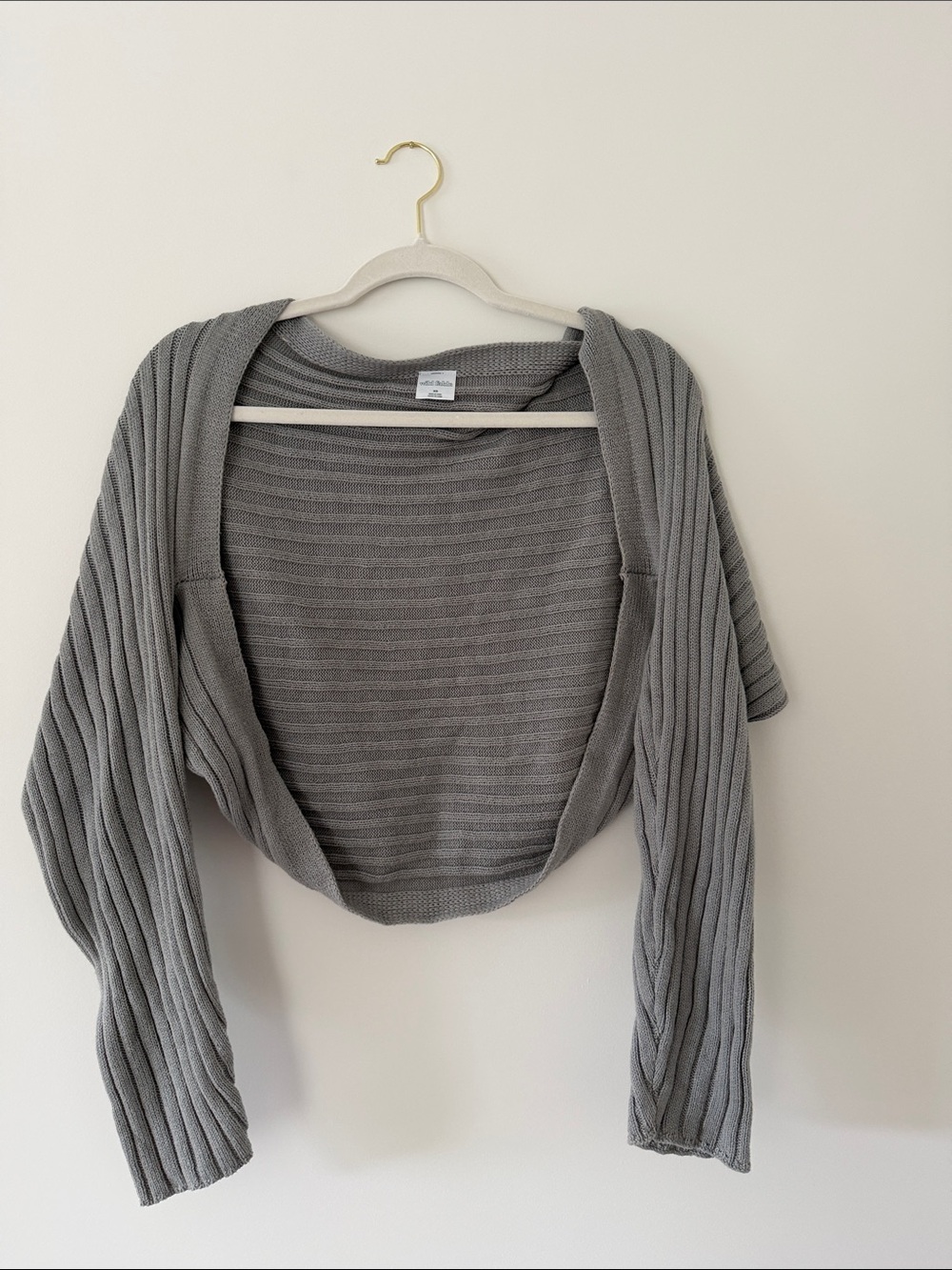 Gray Ribbed Open-Front Women's Shall/Cropped Sweater
